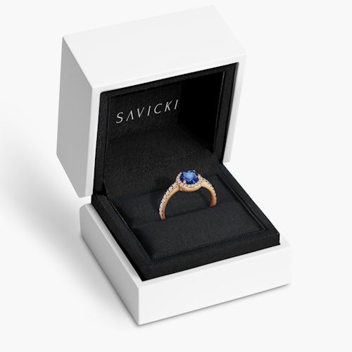 Pierścionek zaręczynowy This is Love: złoty, niebieski szafir